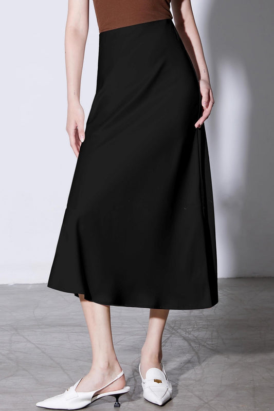 Elegant Glossy Draped Satin Skirt