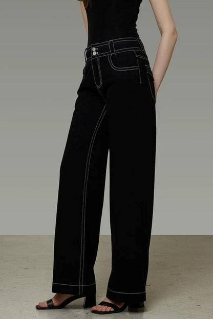 French Black High-Waisted Pants