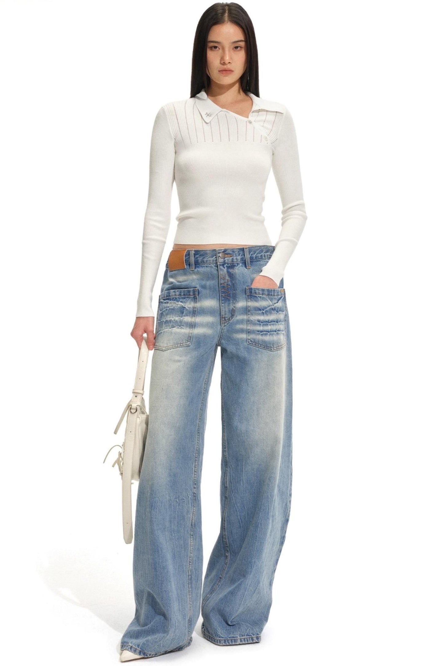 Diagonal Placket Knit Top