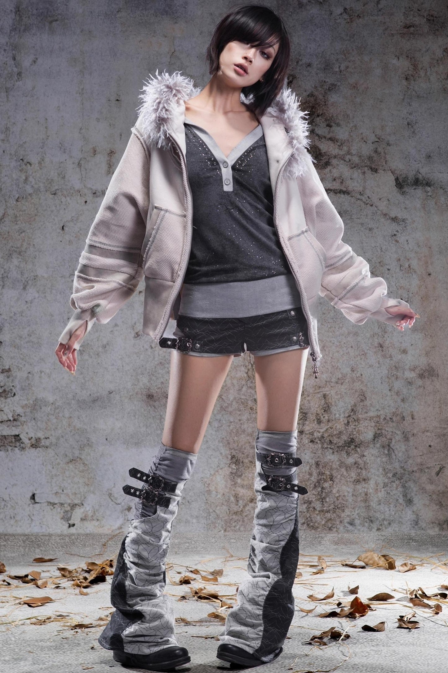 Vintage Lantern Sleeve Hooded Jacket