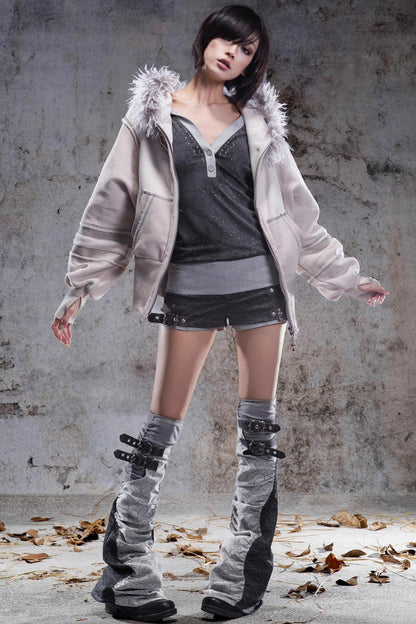 Vintage Lantern Sleeve Hooded Jacket