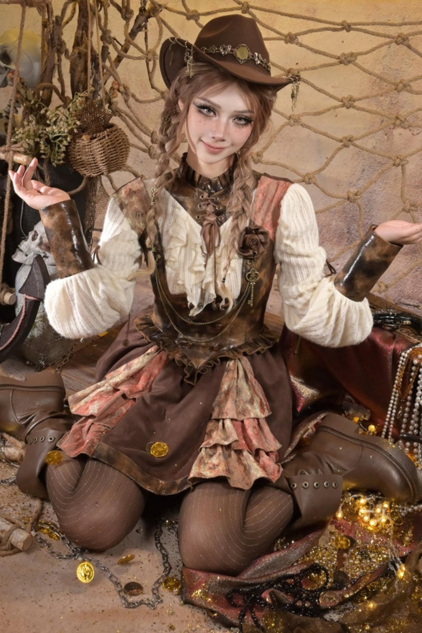 Steampunk Lace Patchwork Dress Set-Up
