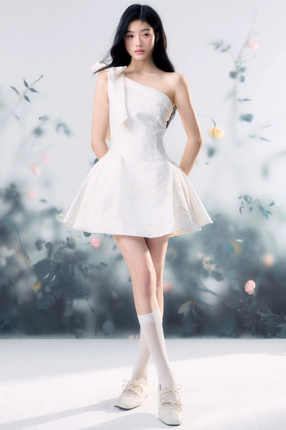 Floral Bow One-Shoulder Dress