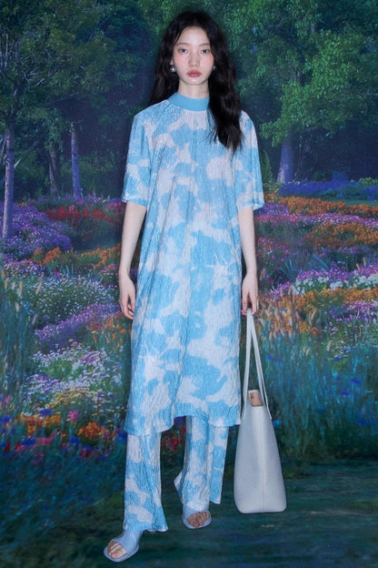 Monsoon Waves Blue Tie-Dye Dress Set-Up