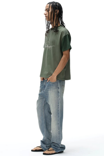 Exitmode Retro Distressed Floral Embroidery T-Shirt