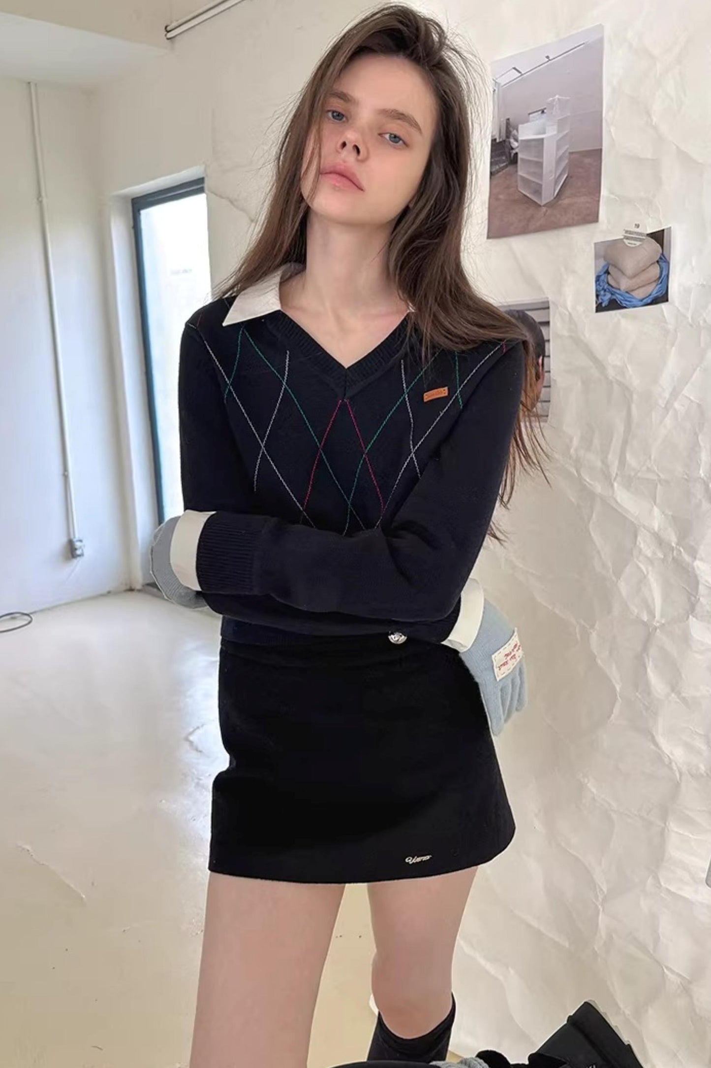 Marineblauer Rautenstrickpullover