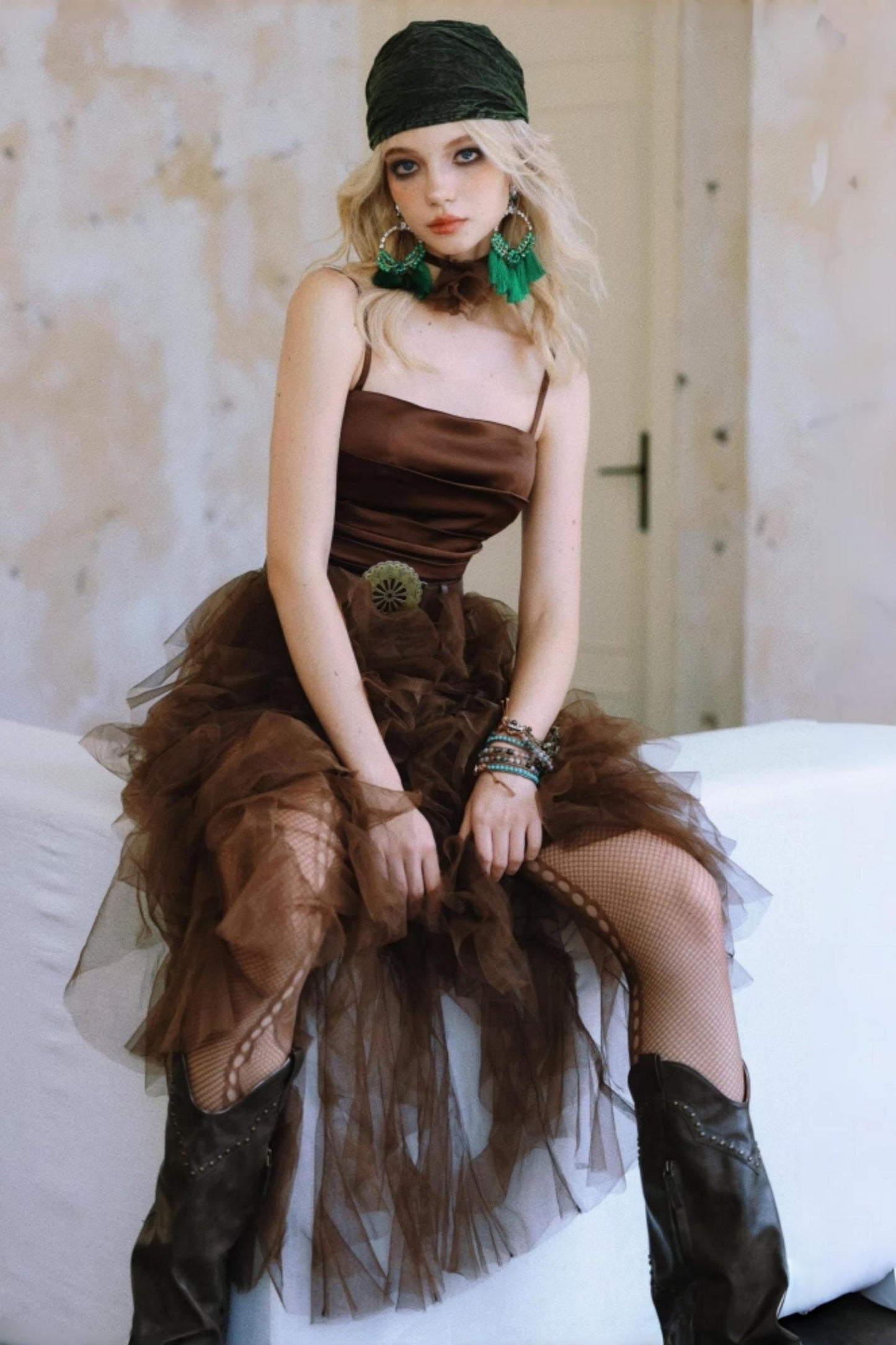 Chocolate Satin Halter Dress