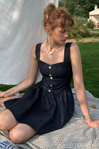 Sea View Navy Blue A-Line Puffy Dress