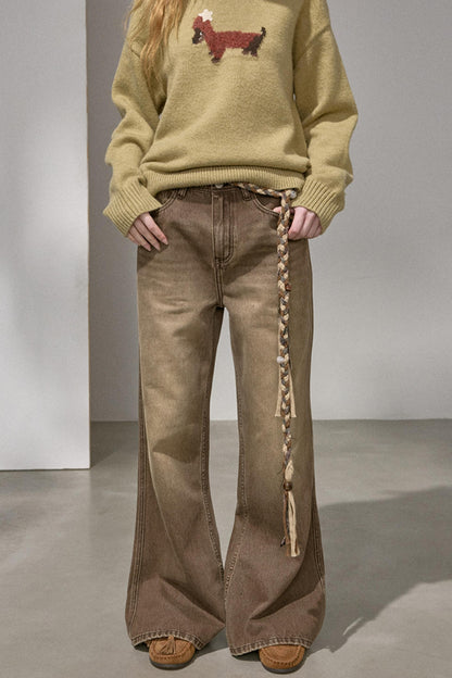 Embroidered Flared Denim Pants