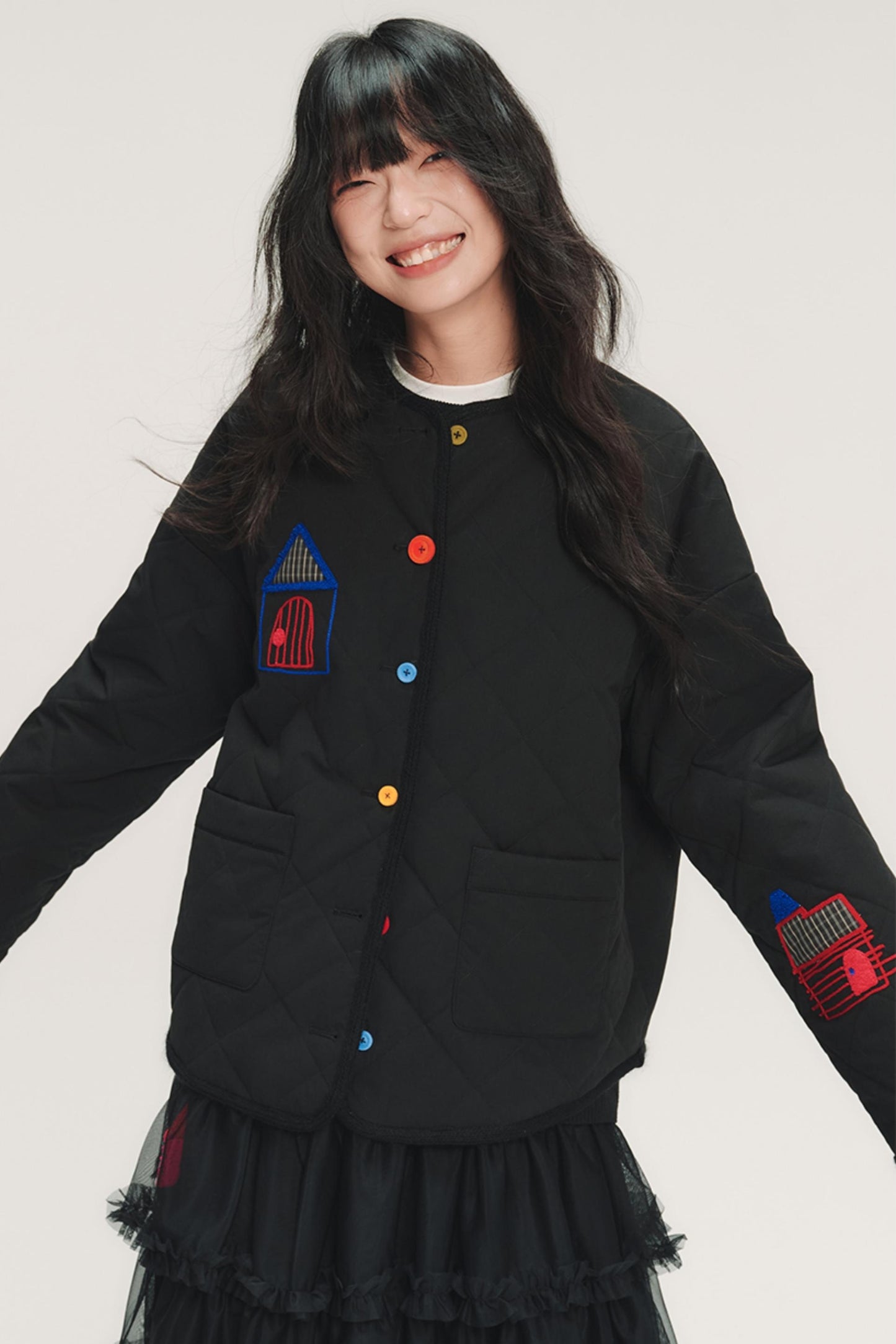Color Block Embroidered Cotton Jacket