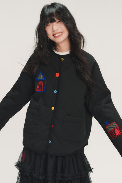 Color Block Embroidered Cotton Jacket