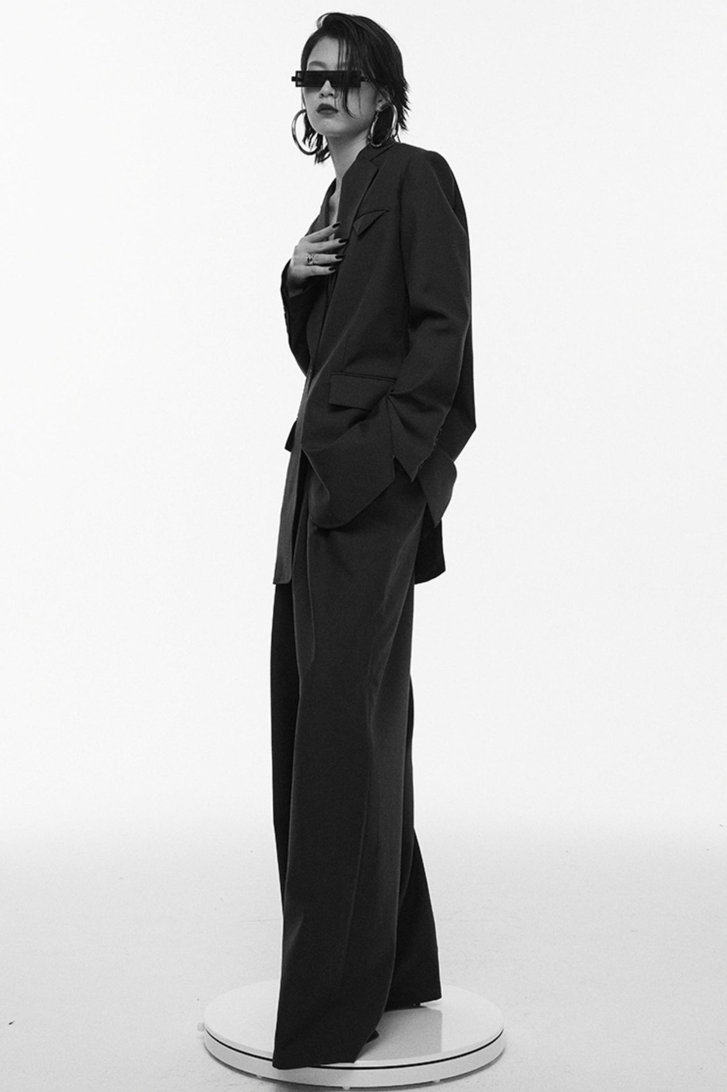 Black Pleated Wide-Leg Pants