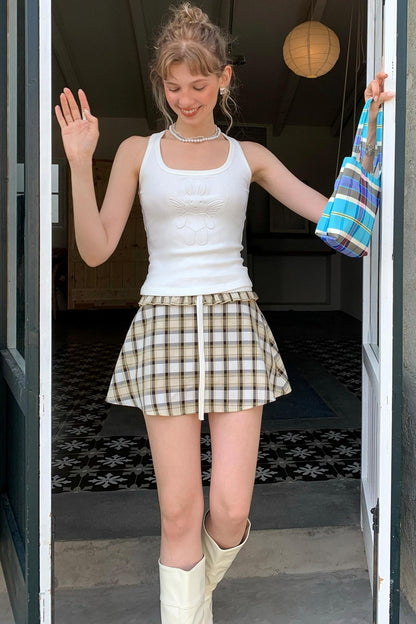 Yellow Checked Ruffled A-Line Skirt