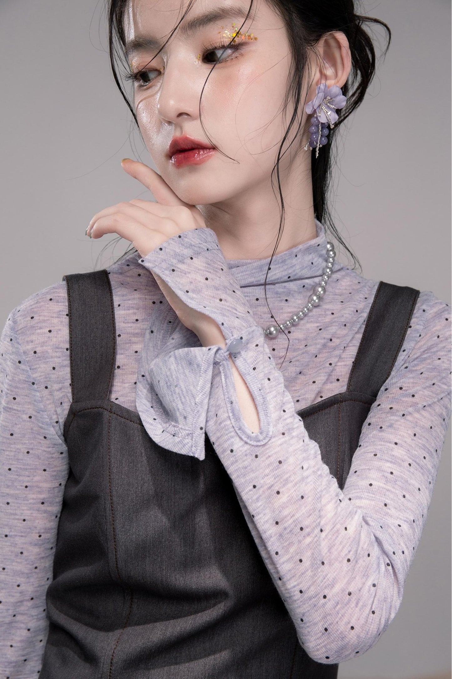 Twilight Gray Polka Dot Shirt Dress Set-Up