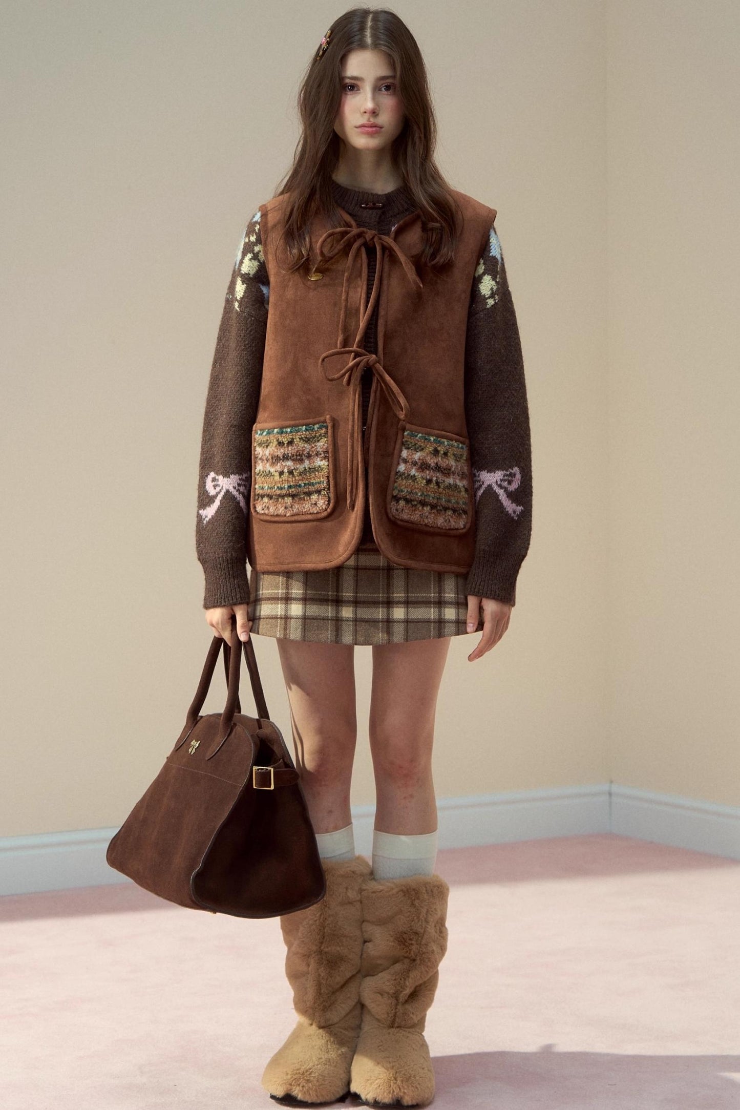 Reversible Bow Strap Fur Vest