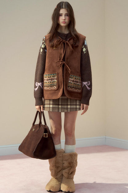 Reversible Bow Strap Fur Vest