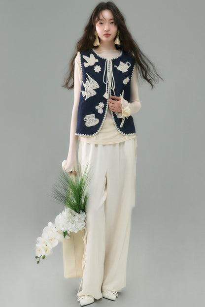 Island Tea Flower Embroidered Top & Skirt Set-Up