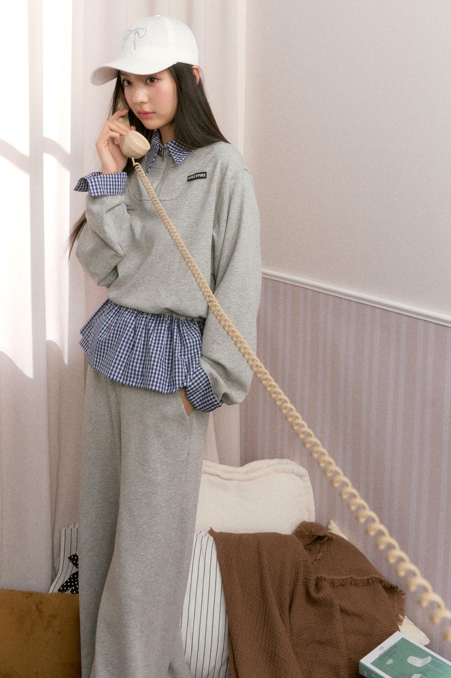 Plaid Polo Sweatshirt Set-Up