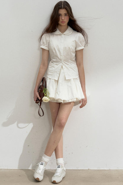 Lace-Collared Cotton Blouse Set-Up