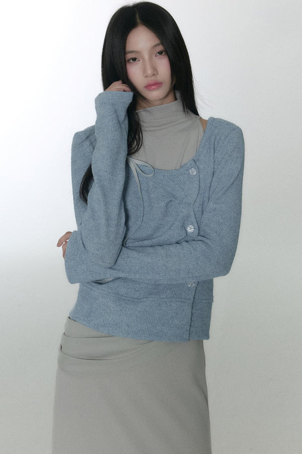 Blue Gray Cardigan Dress Set-Up