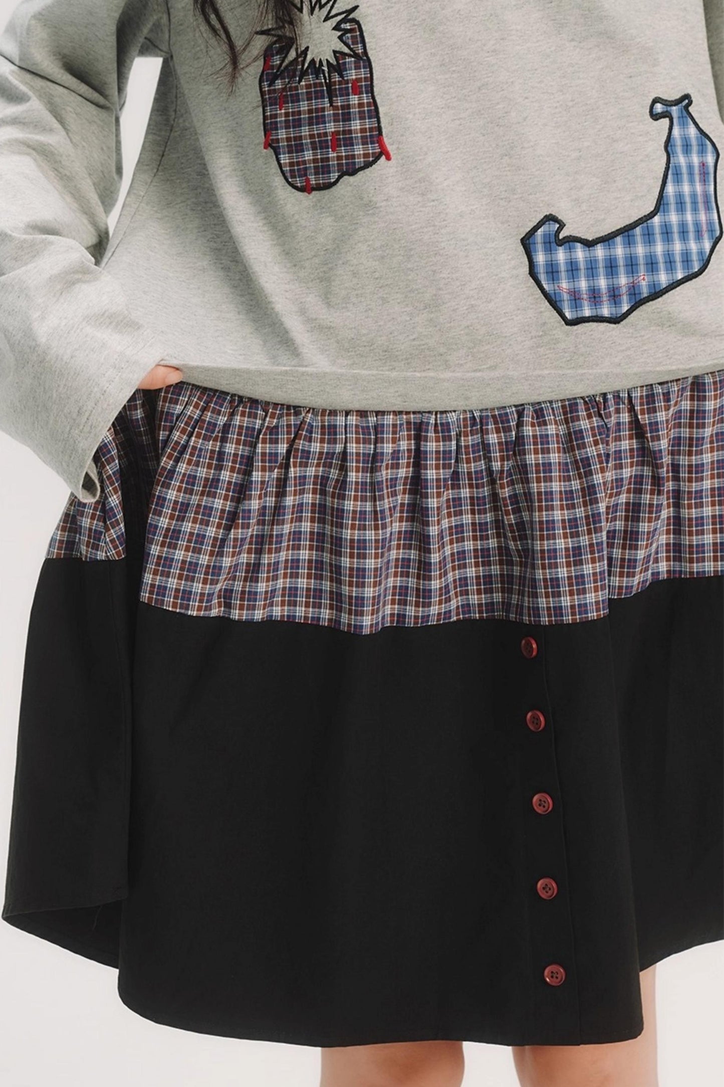 Check Fake Two-Piece Dress