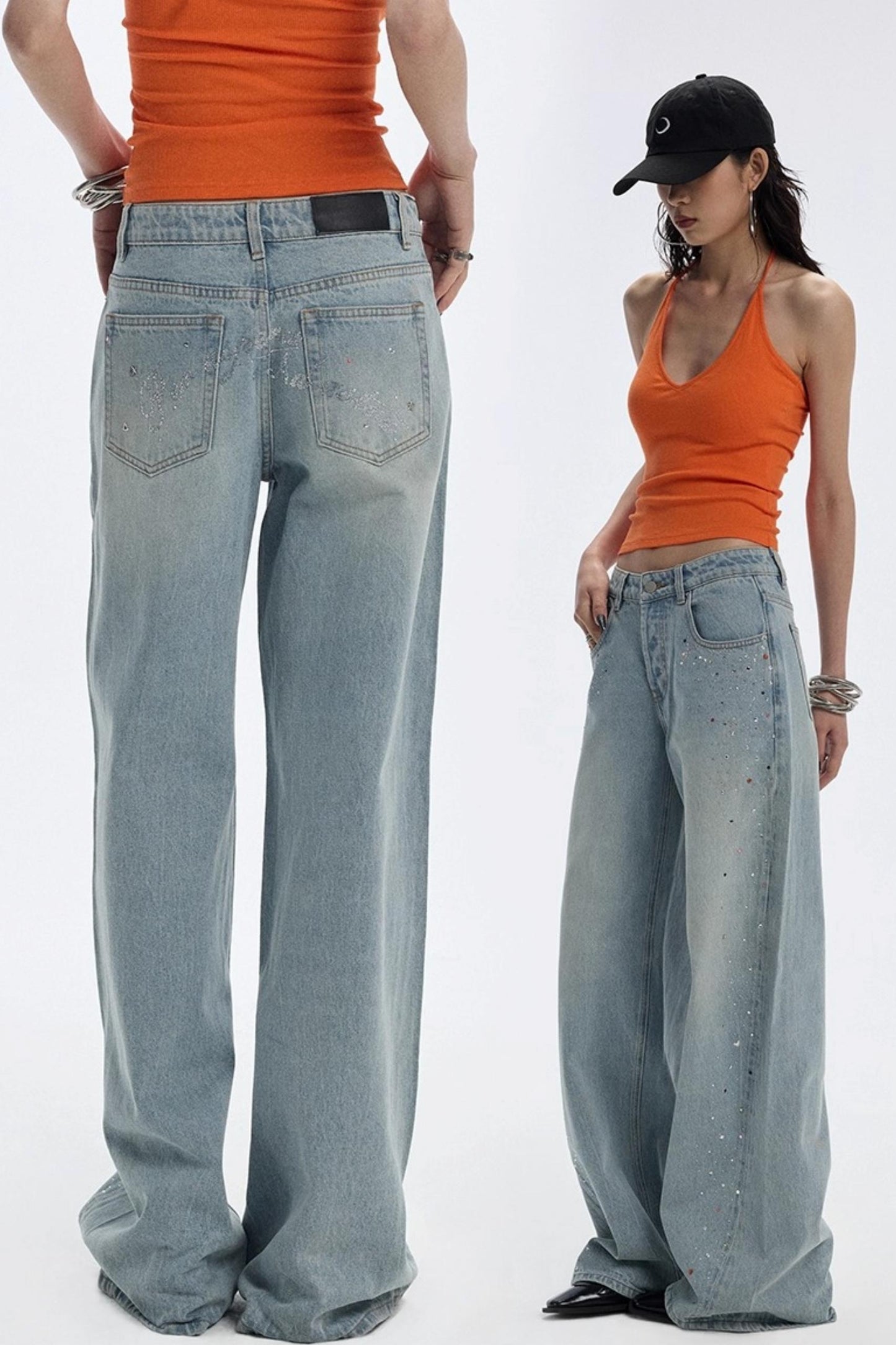 Blaue Jeans mit Edelsteinen und Diamanten