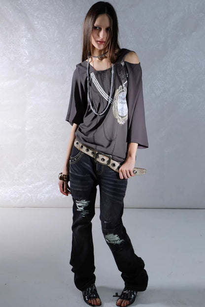 Retro Gemstone Hooded Top