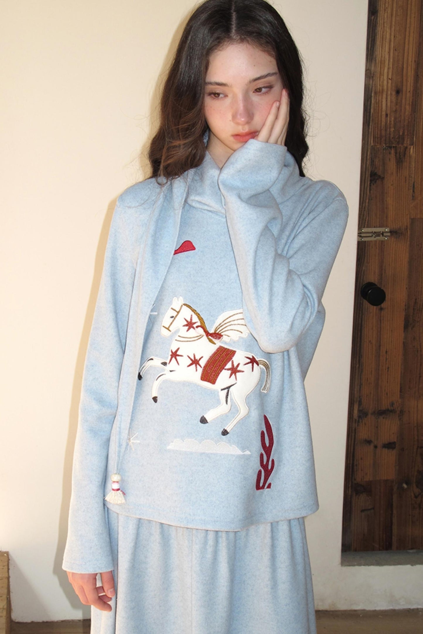 Three-Dimensional Pony Knit Top & Skirt Set