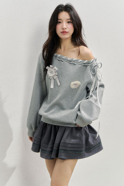 Gray Sloping Shoulder Sweatshirt