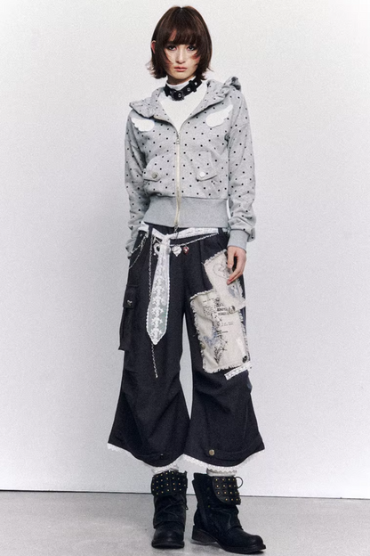 Polka Dot Lace Hooded Jacket