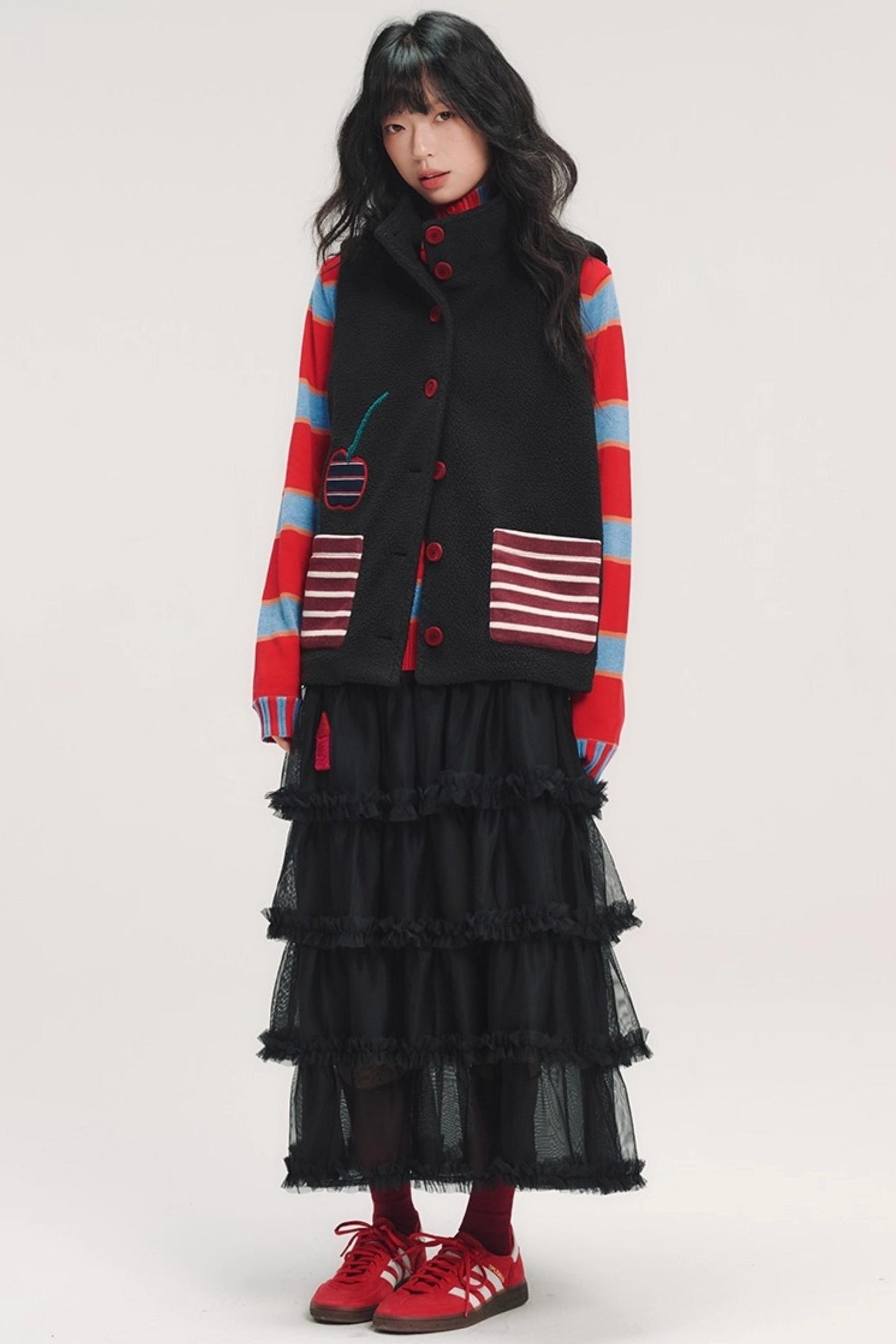 Hand-Painted Cherry Applique Vest Jacket