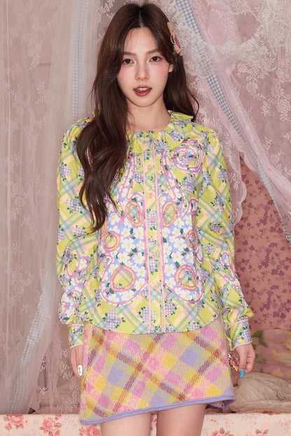 Green Patchwork Plaid Shirt