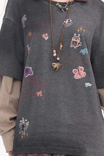 Cartoon Print Retro Sweater