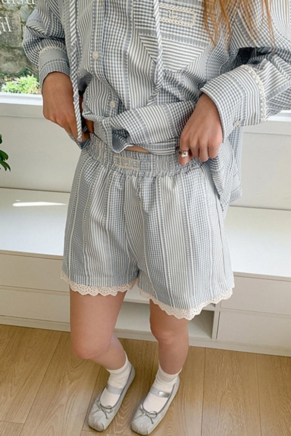 Blue Striped Lace Hoodie Set-Up