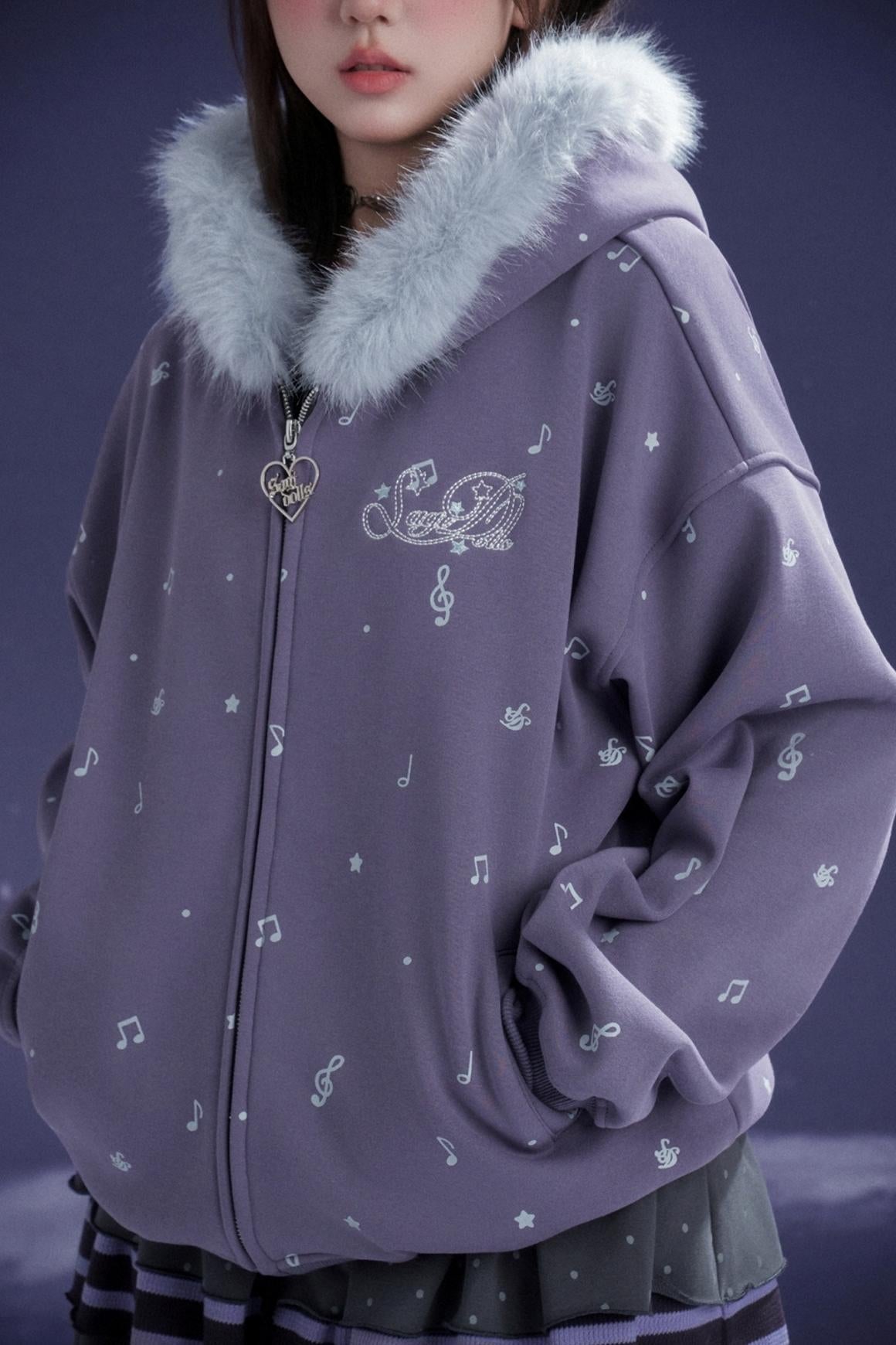 Falling Sweet Purple Fleece Hooded Jacket