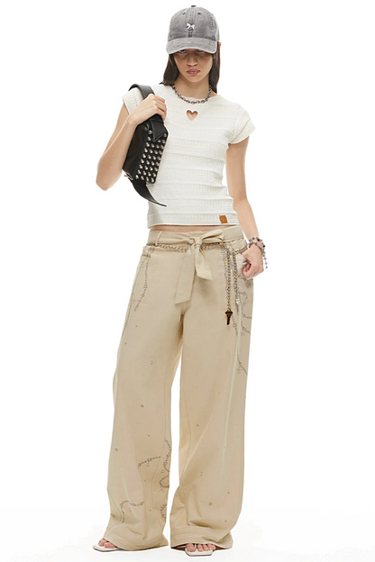 Wolkenweiche Twillhose mit Rautenmuster und weitem Bein
