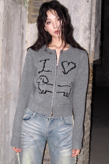 Puppy Jacquard Cardigan