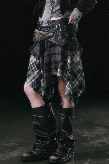 Star Plaid Irregular Skirt Set-Up