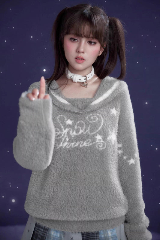 Pull marin gris faux vison