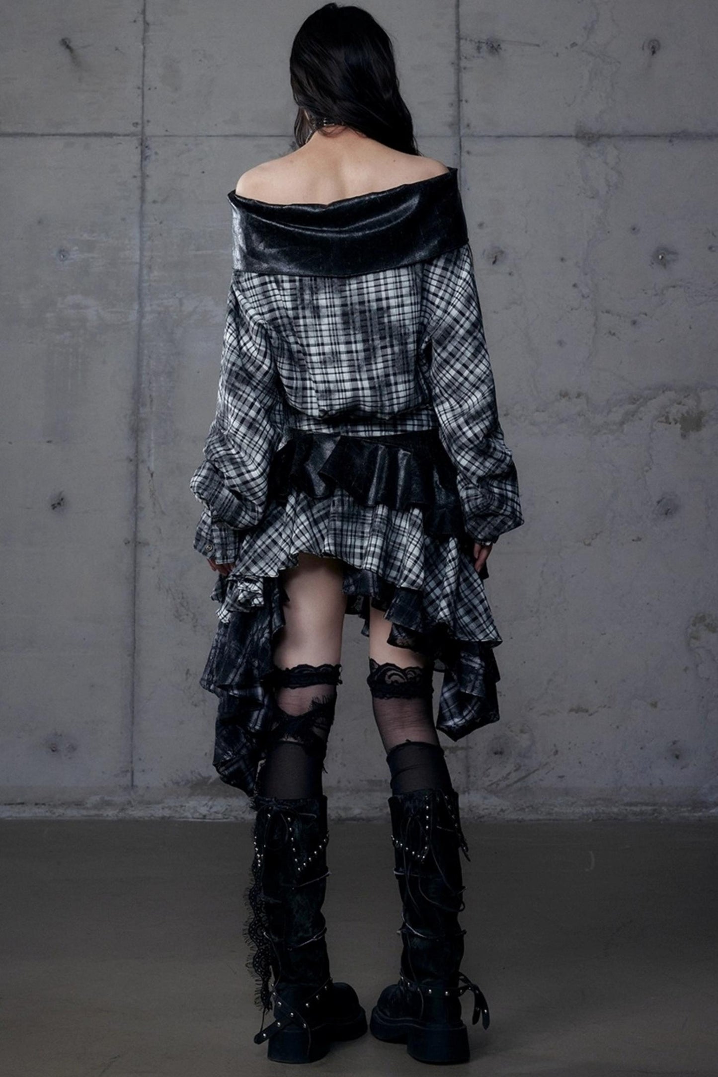 Dark Plaid Leather Top