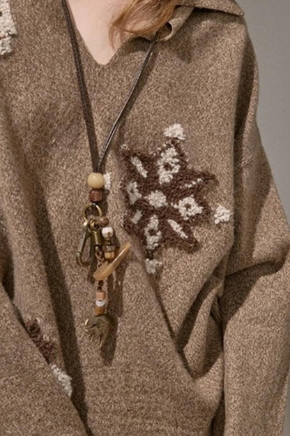 Volumetric Snowflake V-Neck Casual Sweater