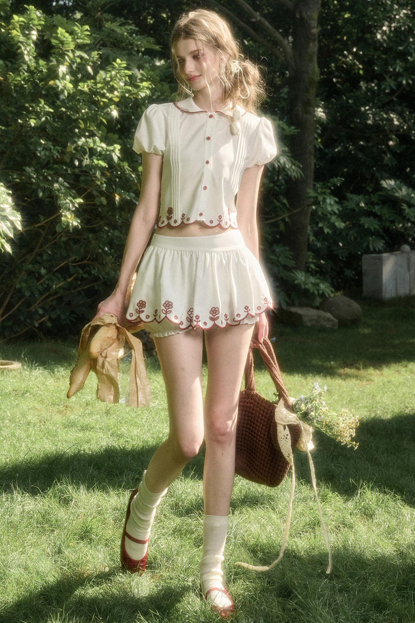 White Lace Shirt Skirt Set-Up