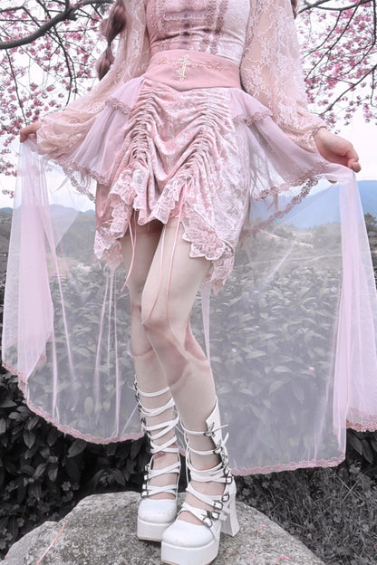 Gothic Embossed Pink Court Skirt