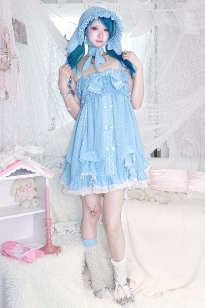 Polka Dot Chiffon Bow Dress Jacket Set-Up