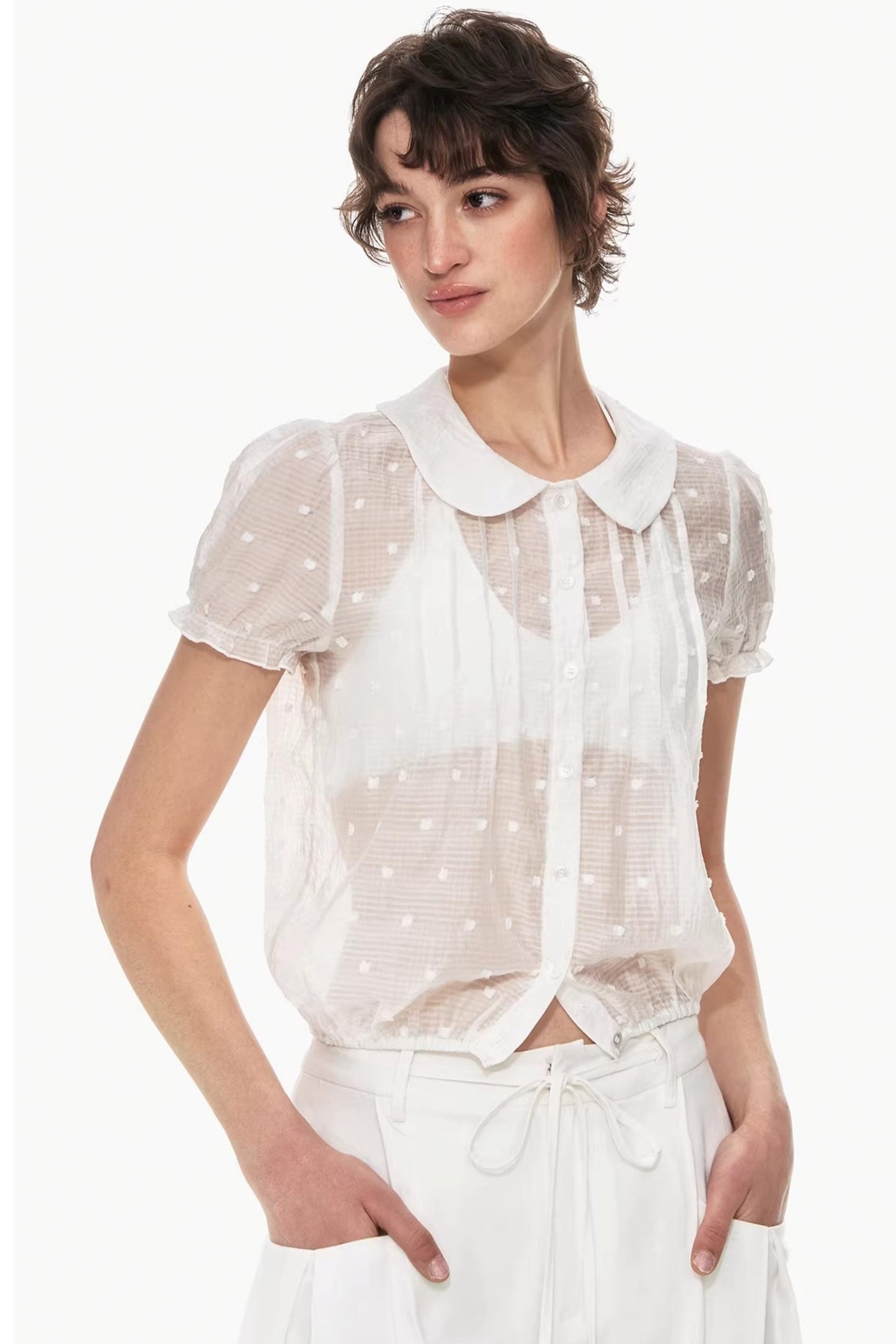 Lyocell Jacquard Doll Collar Blouse