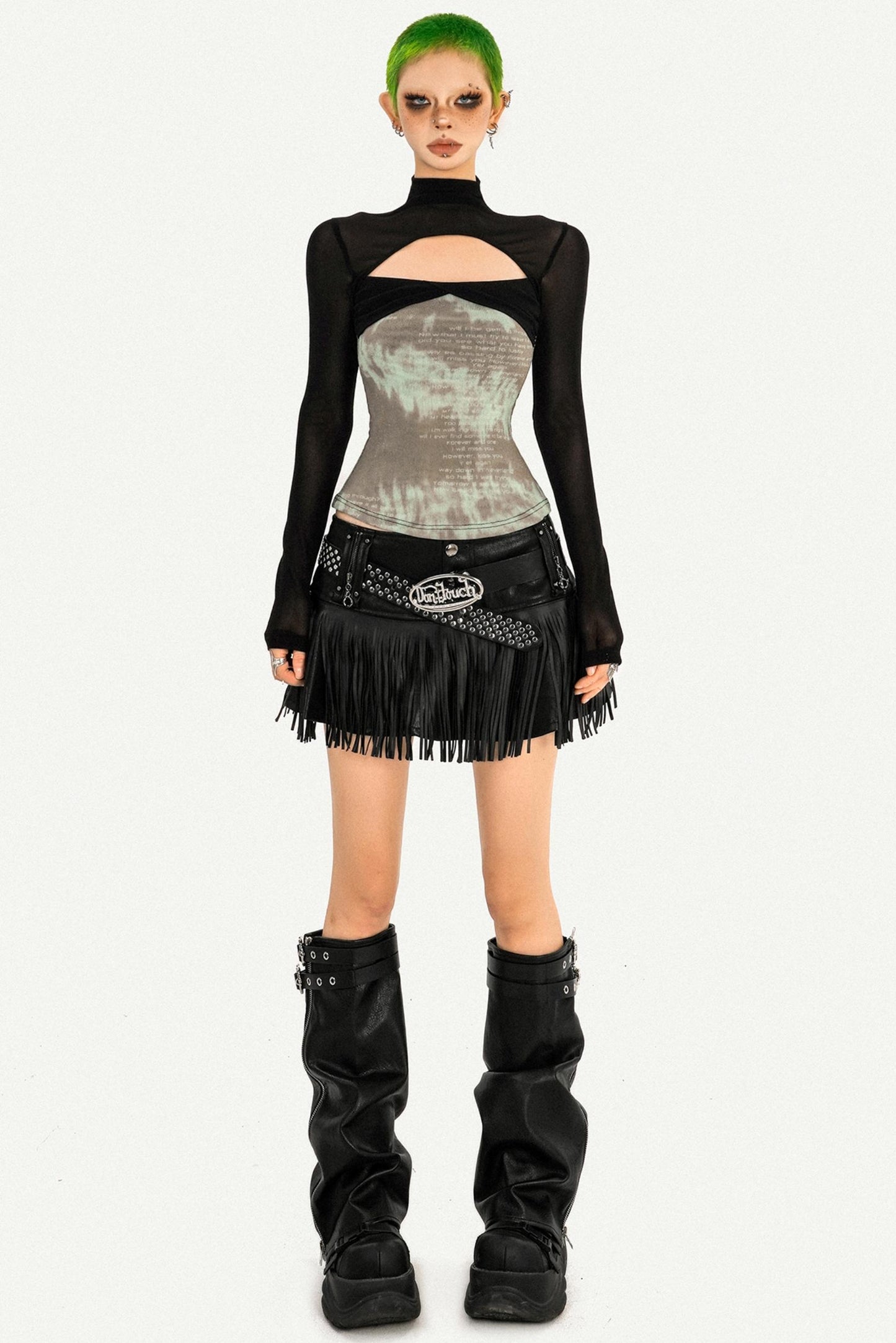 Hot Girl Fringed Leather Skirt