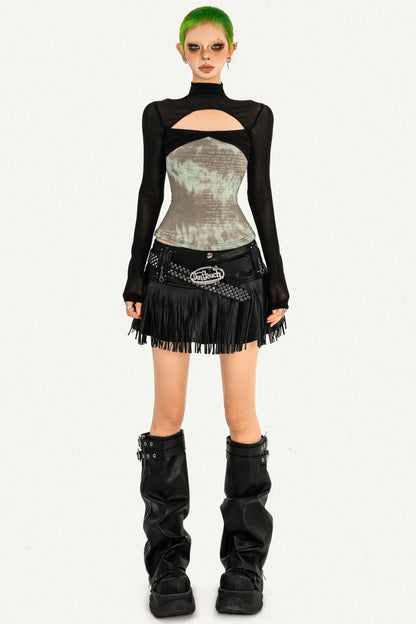 Hot Girl Fringed Leather Skirt