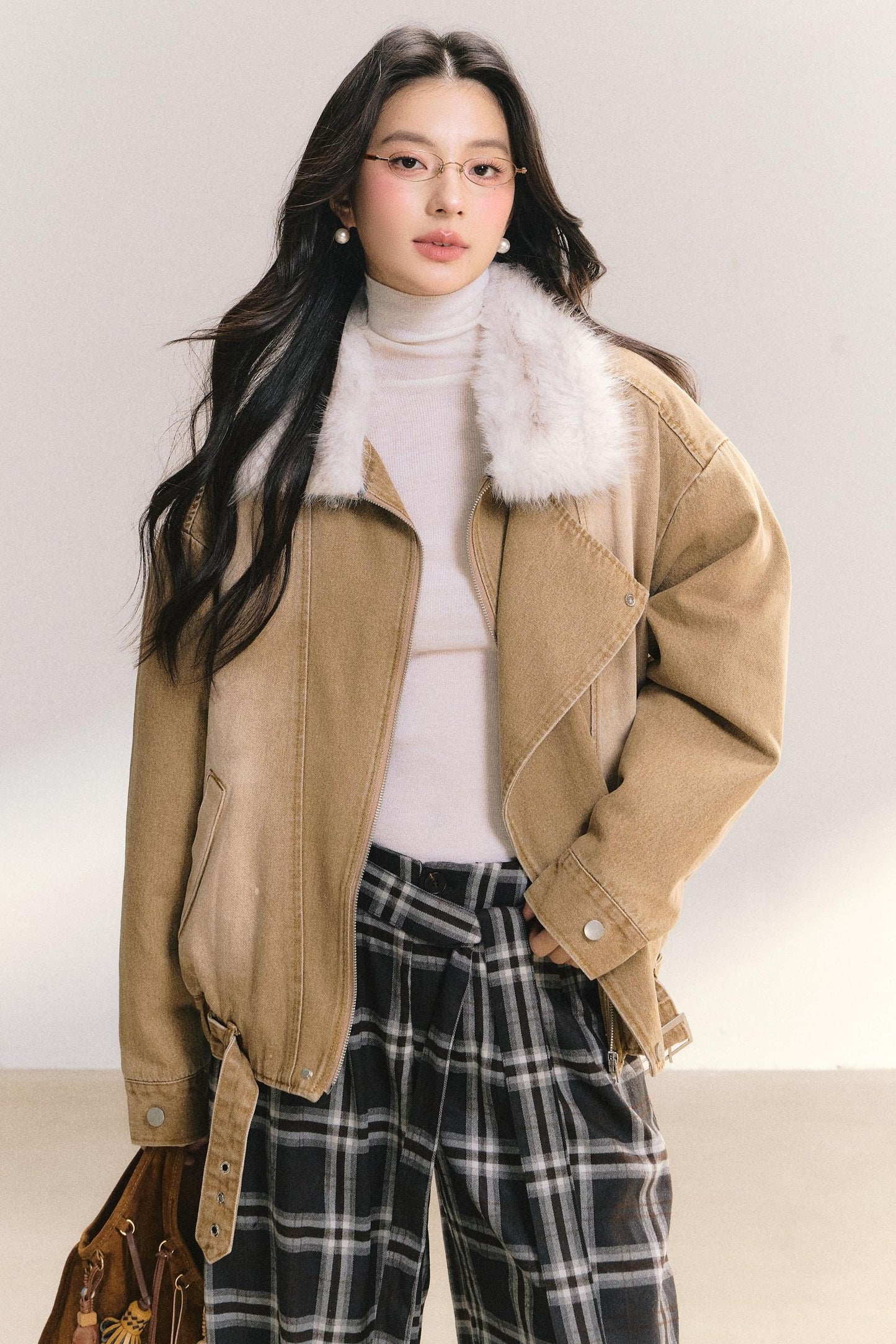 Large Fur Collar Denim Jacket