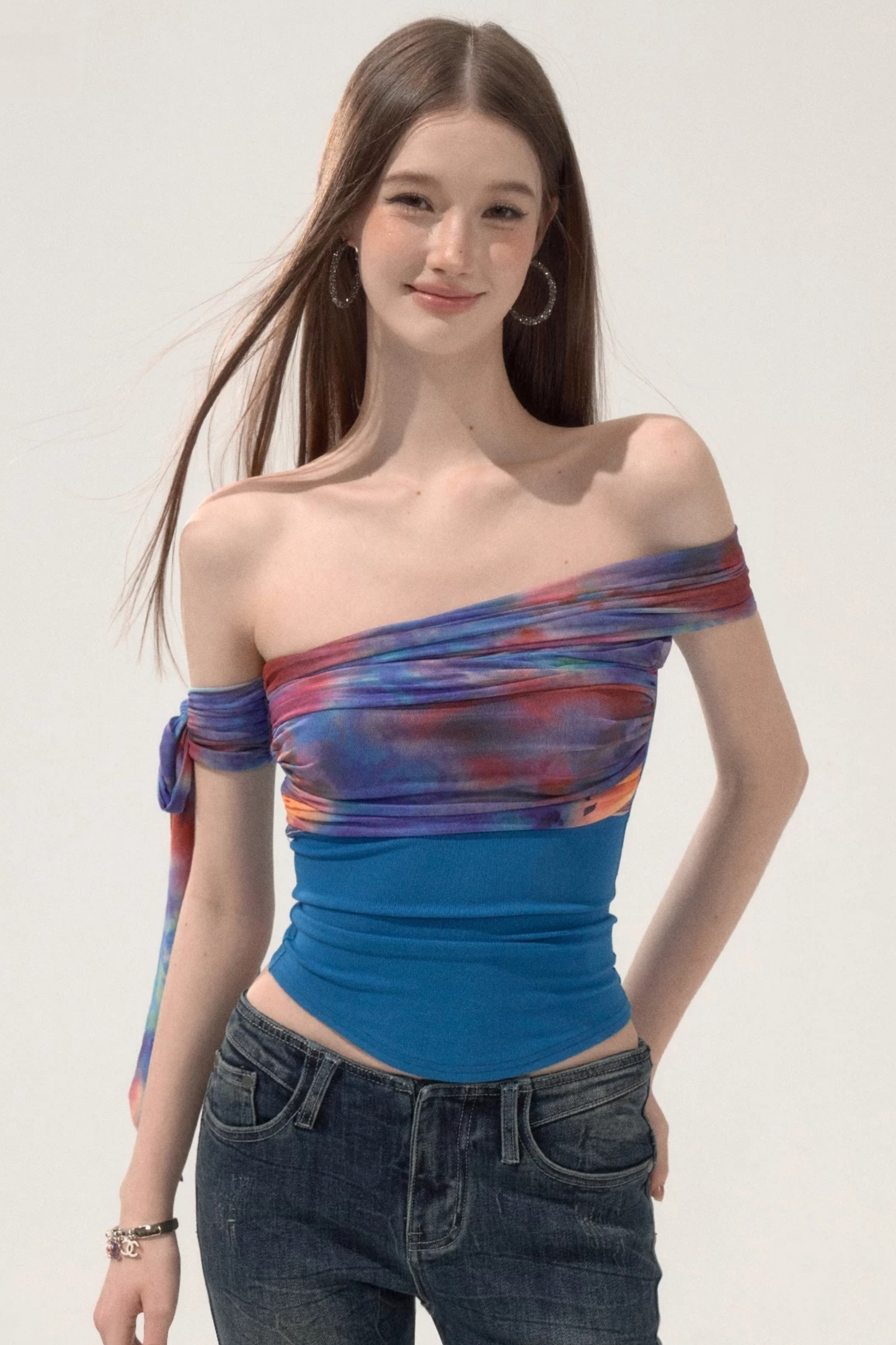 Off-Shoulder Mesh Blouse