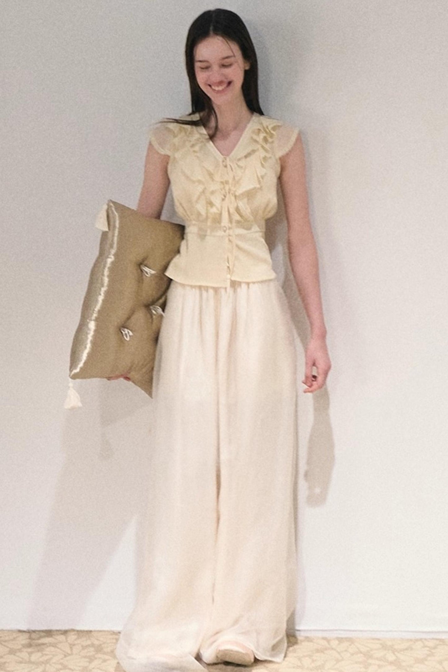 Apricot Satin Double-Layer Pants